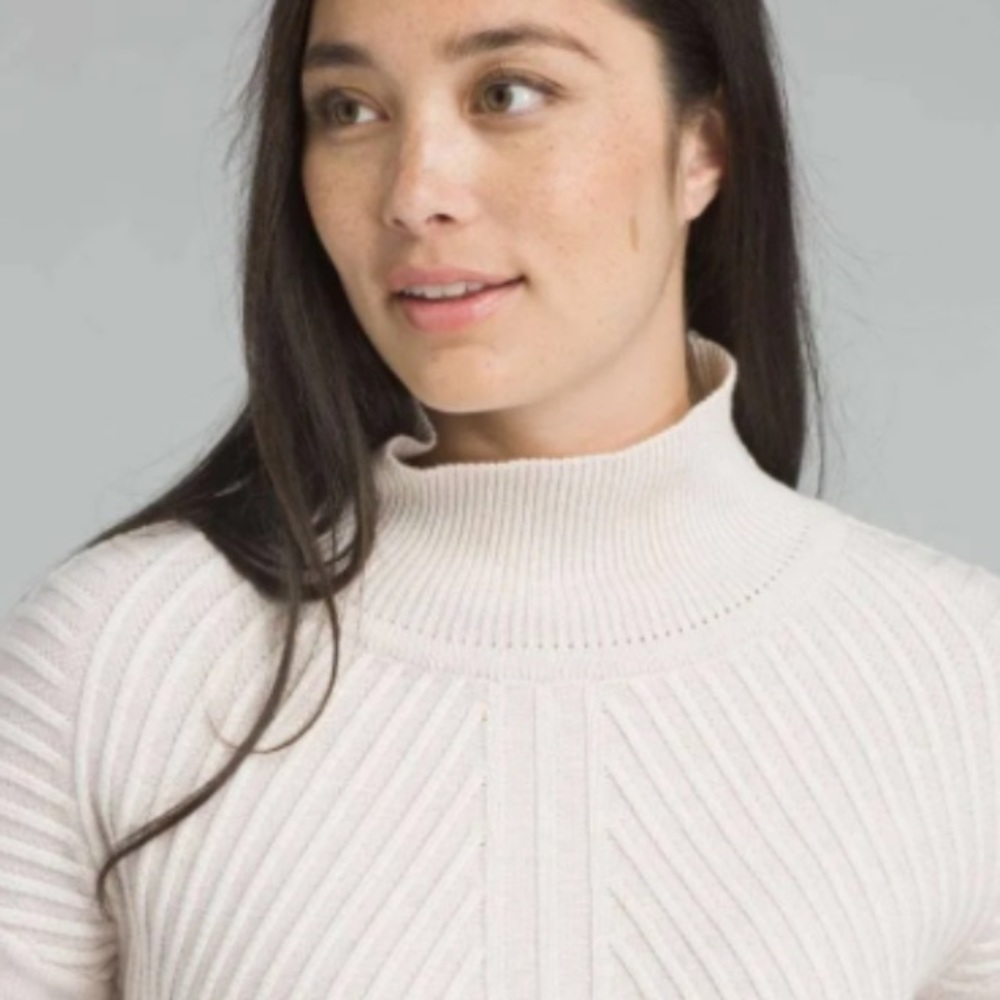 RARE PRANA SENTIMENT BLUSH PINK CREAM HIGH NECK DETAILED KNIT SWEATER SIZE M